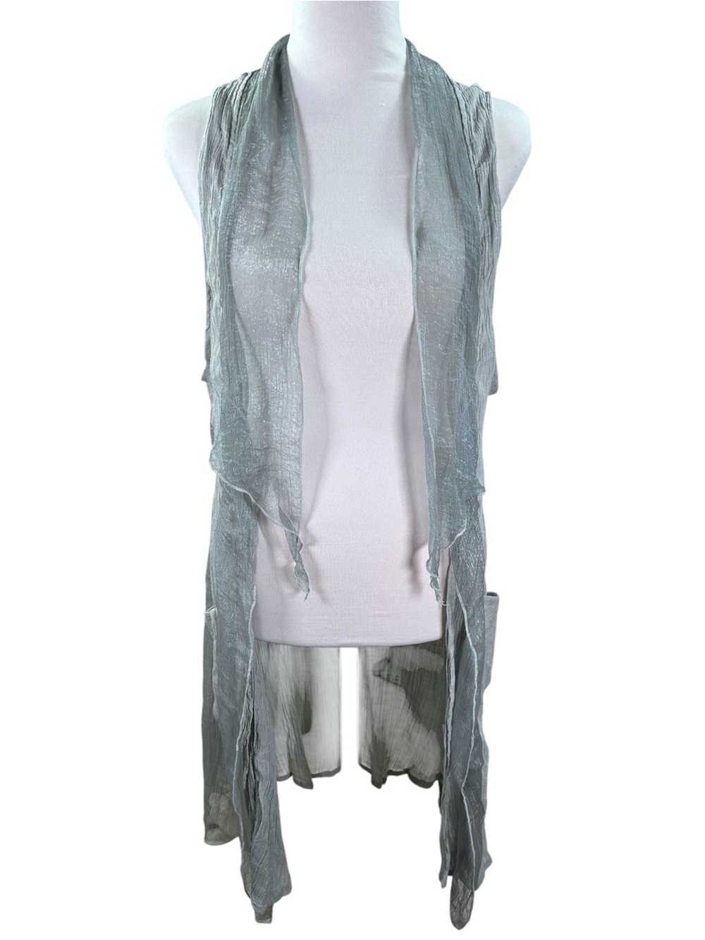 Original USA Apparel Waterfall Duster Vest S/M Pewter Gray Crinkle Open Front